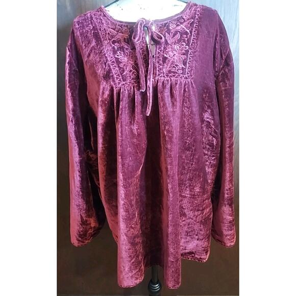 Maroon Christmas Velvet Embroidered Top 22 24 W Burgundy Red Holiday Whimsygoth - Picture 1 of 5